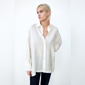 Button-Down Shirt with Oversized 3D Floral Accent - White main image 1